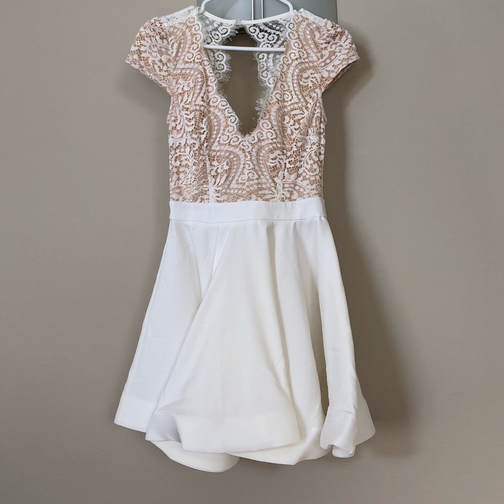 White Luxxel fit and flare lace dress